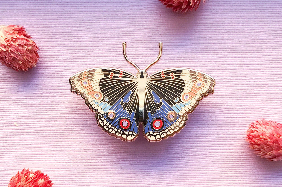 Blue Pansy Butterfly (Junonia orithya) Enamel Pin: Locking Pin Back