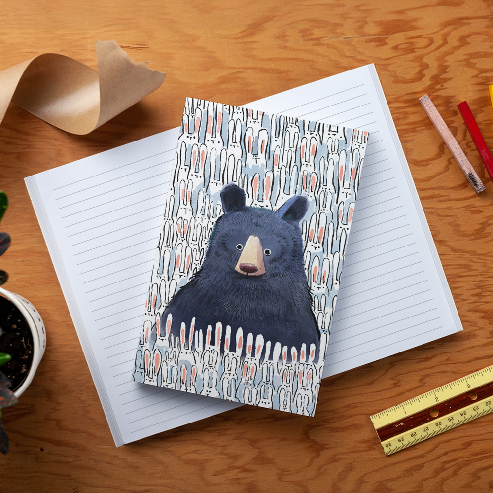 Black Bear & Bunnies Soft Touch Layflat Notebook | LFC2273L
