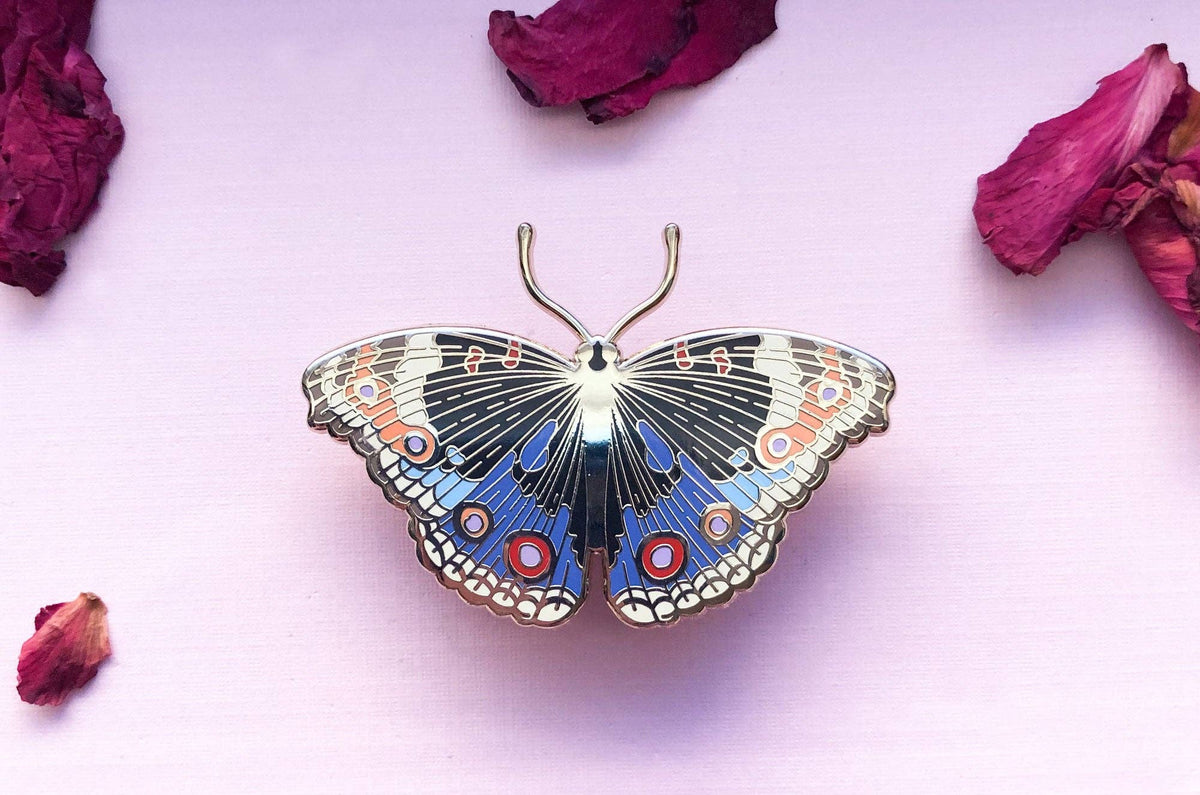 Blue Pansy Butterfly (Junonia orithya) Enamel Pin: Locking Pin Back