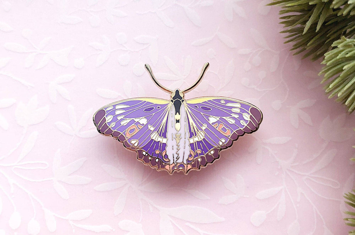 Lesser Purple Emperor Butterfly (Apatura ilia) Enamel Pin: Locking Pin Back