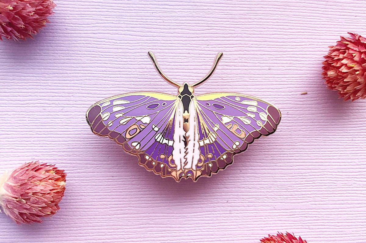 Lesser Purple Emperor Butterfly (Apatura ilia) Enamel Pin: Locking Pin Back