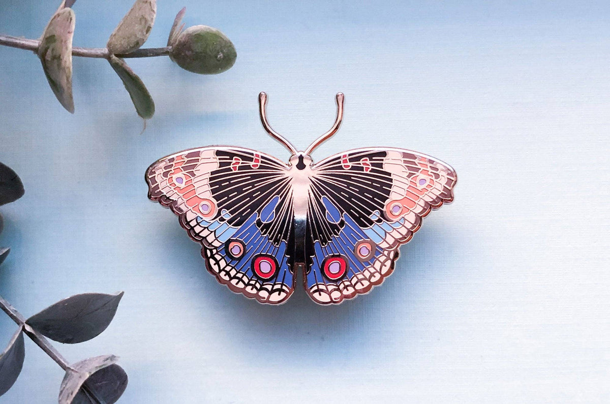 Blue Pansy Butterfly (Junonia orithya) Enamel Pin: Locking Pin Back