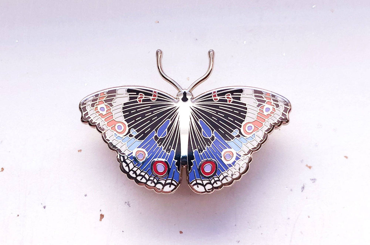 Blue Pansy Butterfly (Junonia orithya) Enamel Pin: Locking Pin Back