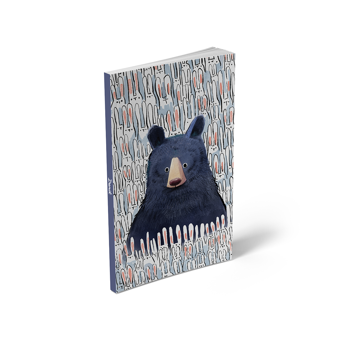 Black Bear & Bunnies Soft Touch Layflat Notebook | LFC2273L