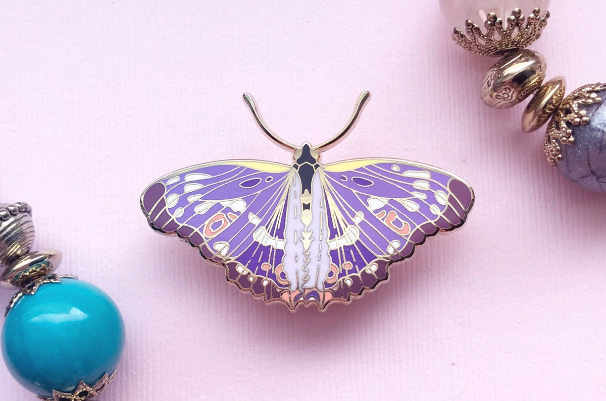 Lesser Purple Emperor Butterfly (Apatura ilia) Enamel Pin: Locking Pin Back