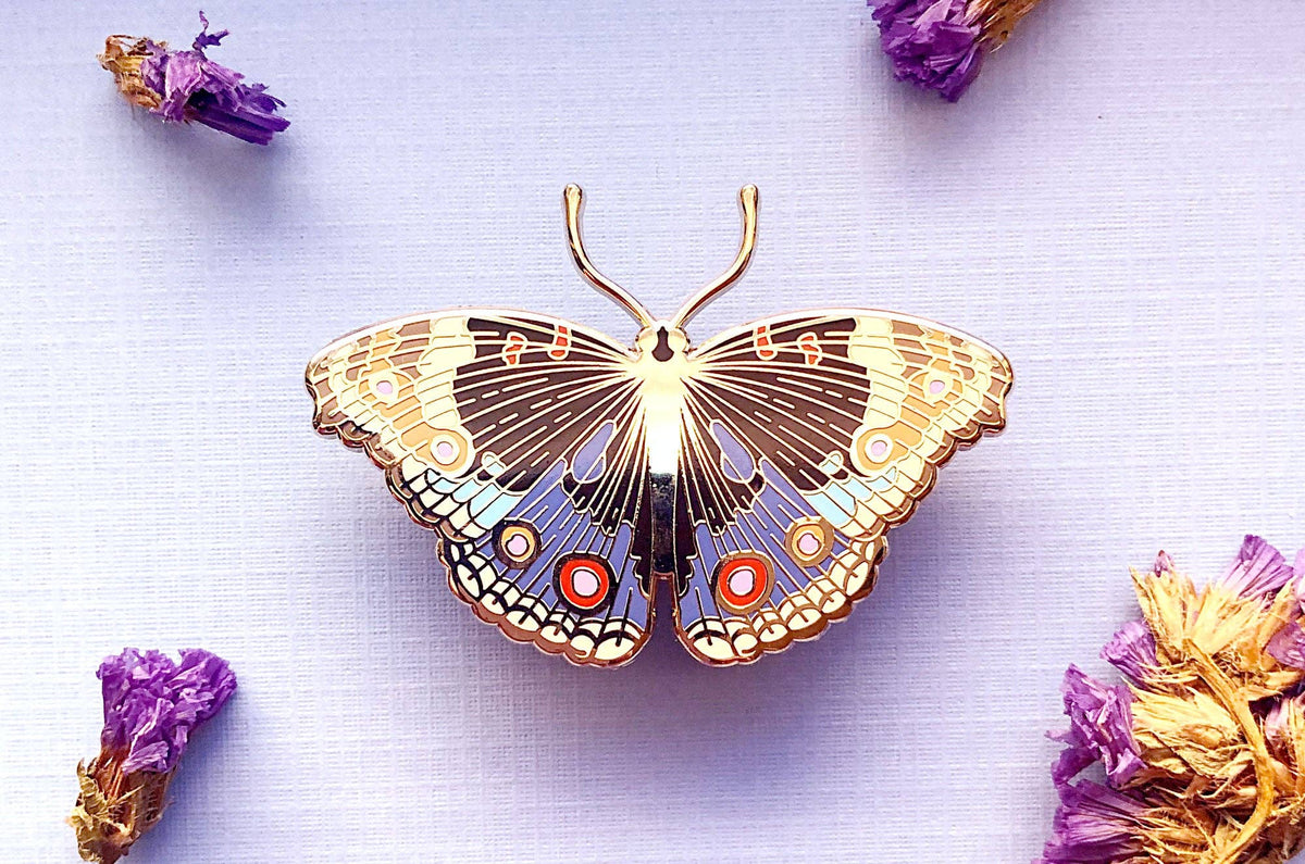 Blue Pansy Butterfly (Junonia orithya) Enamel Pin: Locking Pin Back