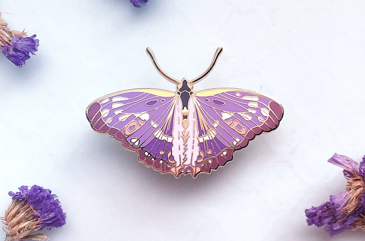 Lesser Purple Emperor Butterfly (Apatura ilia) Enamel Pin: Locking Pin Back
